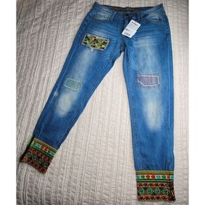 NWT Desigual "Ethnic Ankle" Embroidered Jeans size 27